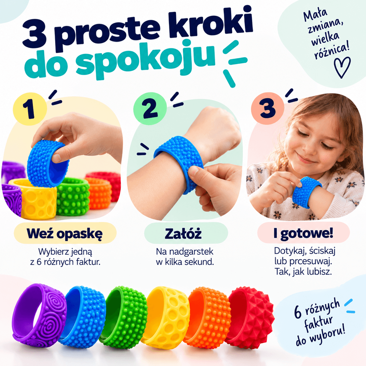 CALMO - Opaski Sensoryczne Fidget dla Dzieci, 6 szt.